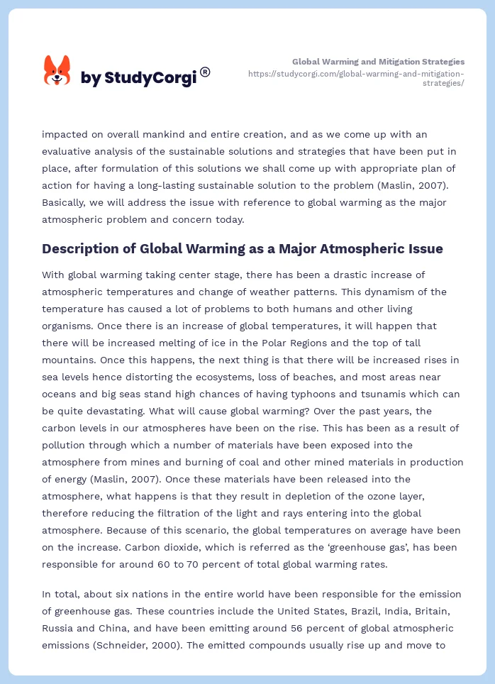 Global Warming and Mitigation Strategies. Page 2