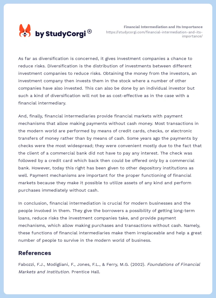 Financial Intermediation and Its Importance. Page 2