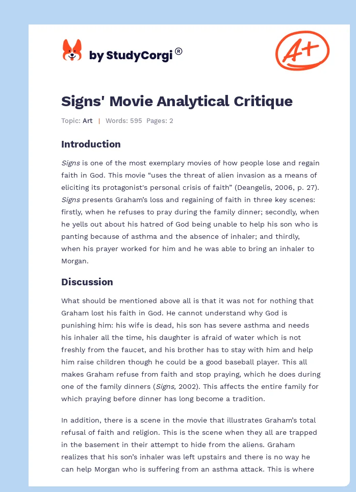 Signs' Movie Analytical Critique. Page 1