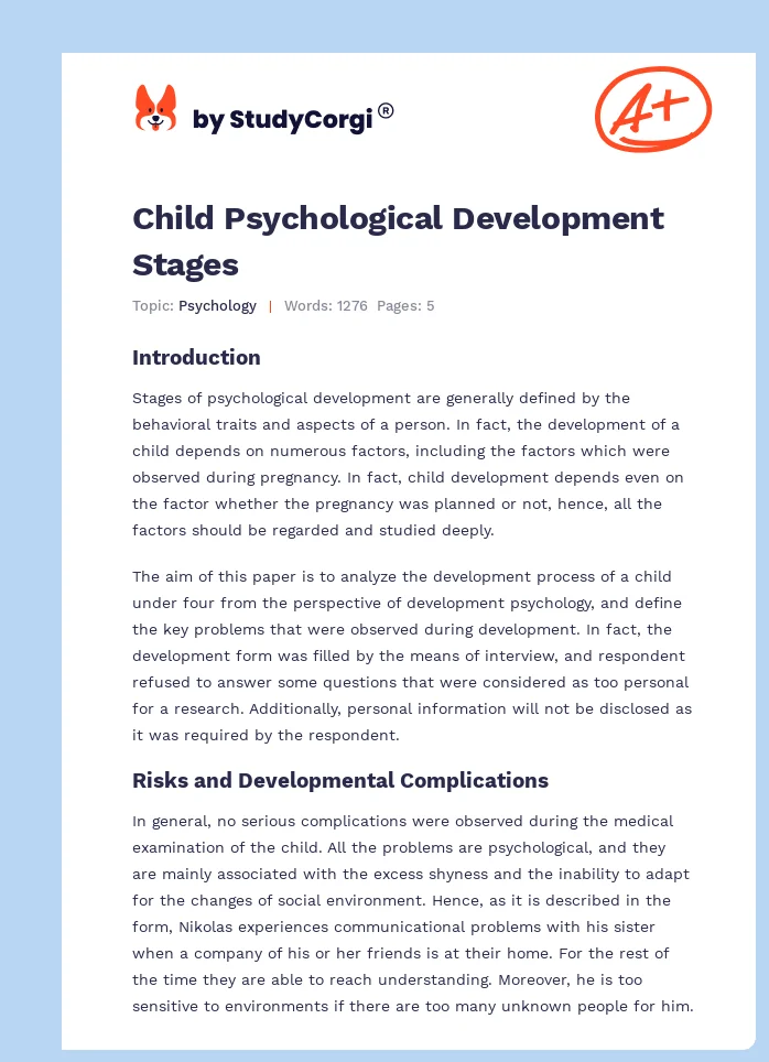 child psychological development essay
