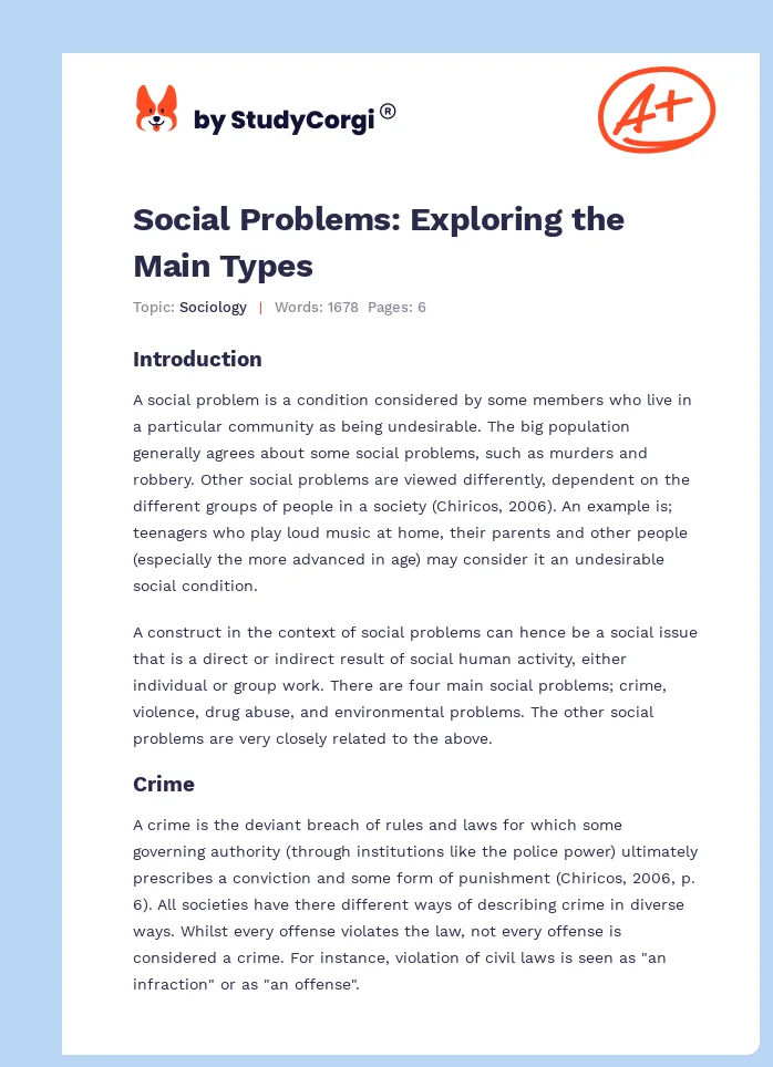 Social Problems: Exploring the Main Types. Page 1