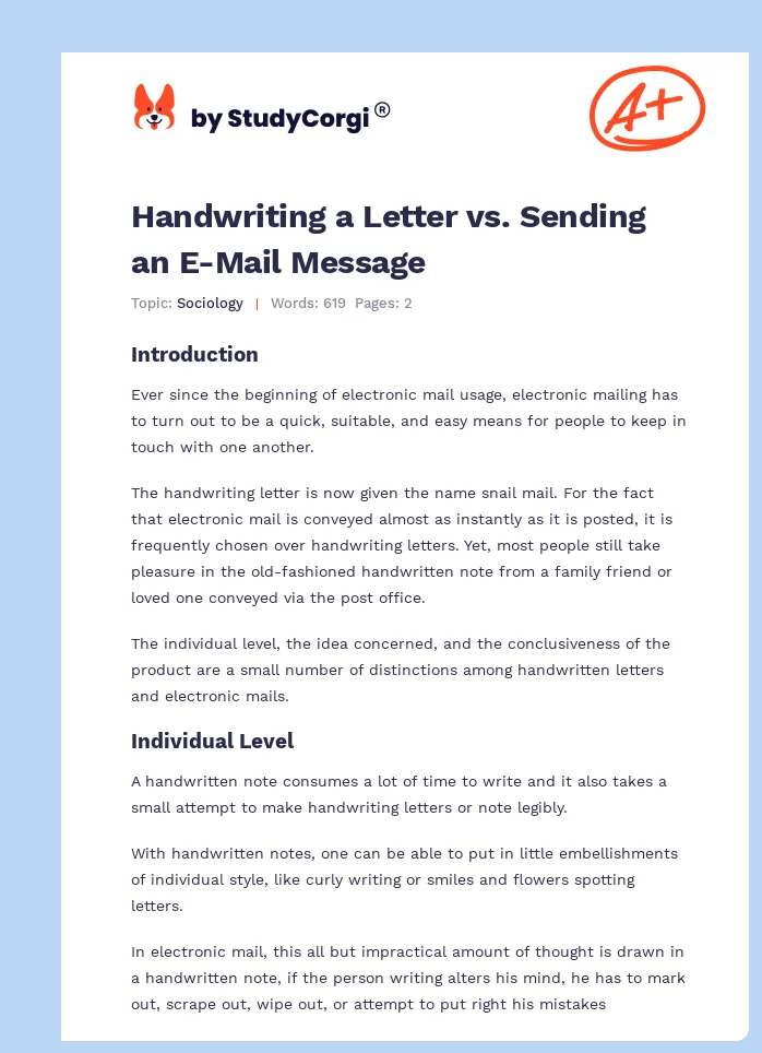 Handwriting a Letter vs. Sending an E-Mail Message. Page 1