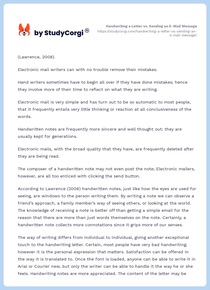 Handwriting a Letter vs. Sending an E-Mail Message. Page 2
