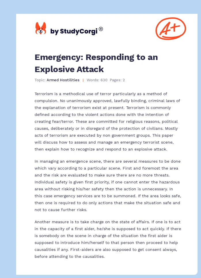 Emergency: Responding to an Explosive Attack. Page 1