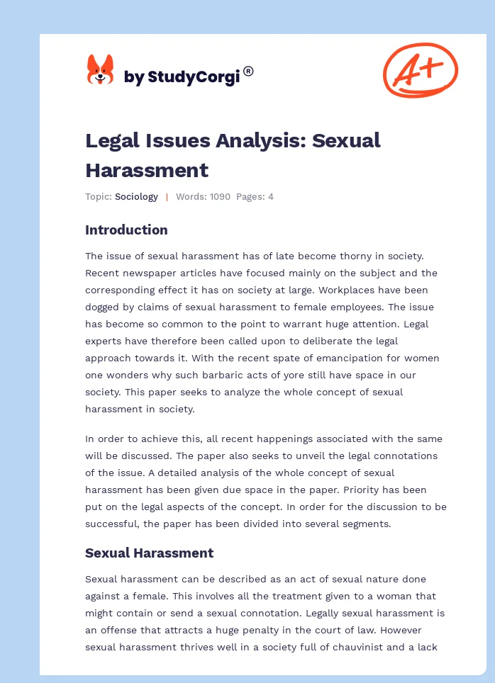 Legal Issues Analysis: Sexual Harassment. Page 1