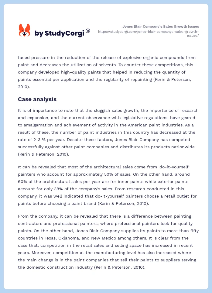 Jones Blair Company's Sales Growth Issues. Page 2
