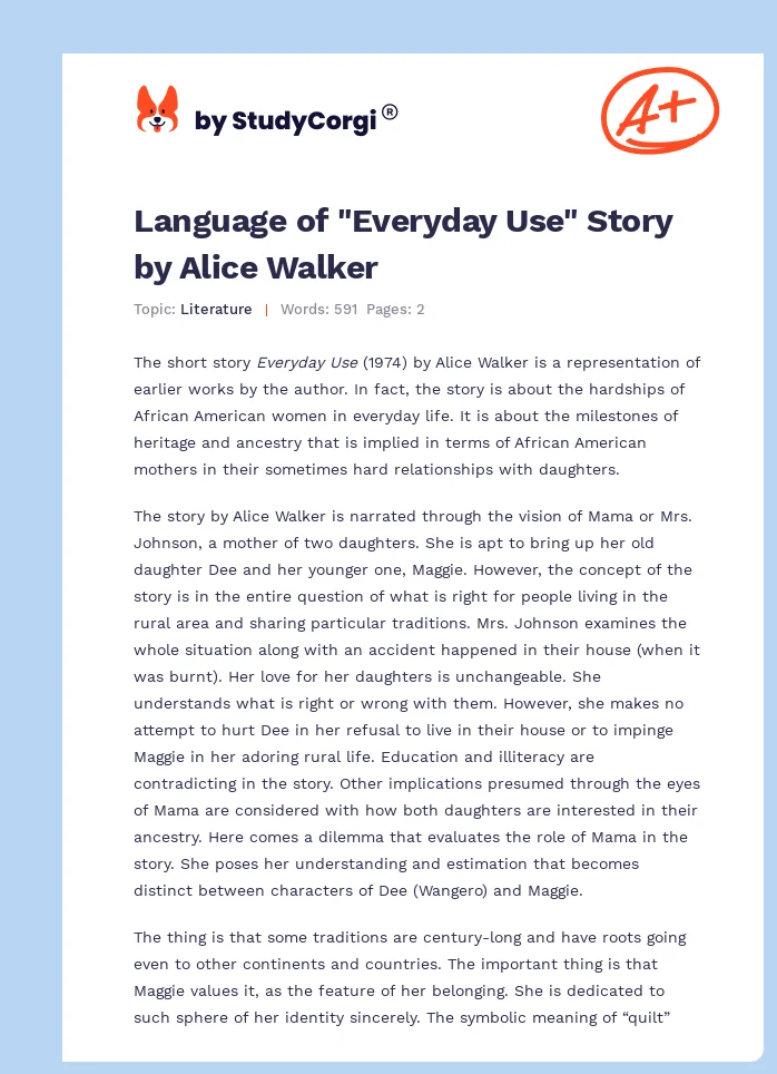 Language of "Everyday Use" Story by Alice Walker. Page 1