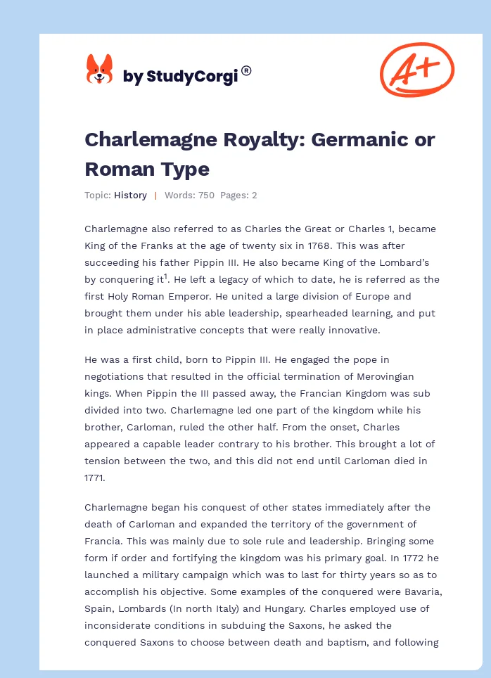 Charlemagne Royalty: Germanic or Roman Type. Page 1