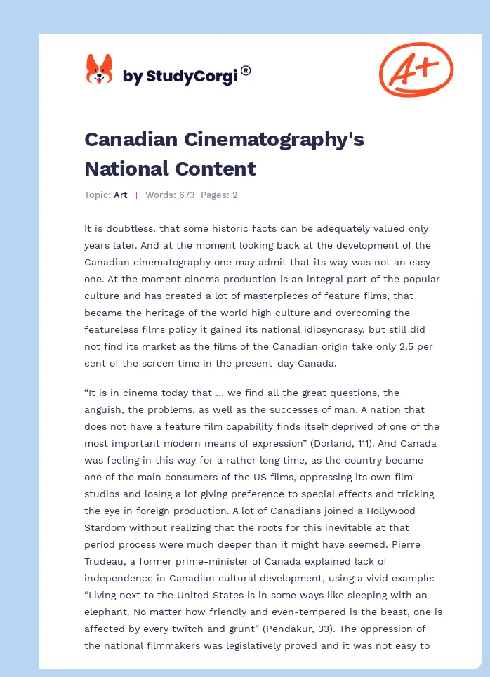 Canadian Cinematography's National Content. Page 1