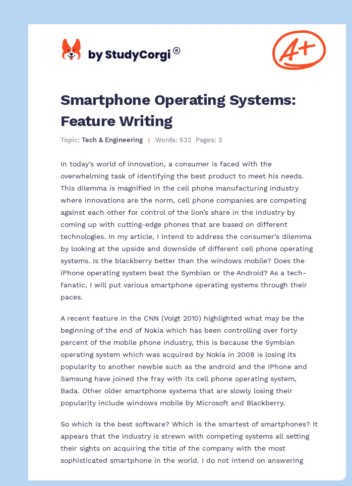 Smartphone Operating Systems: Feature Writing. Page 1
