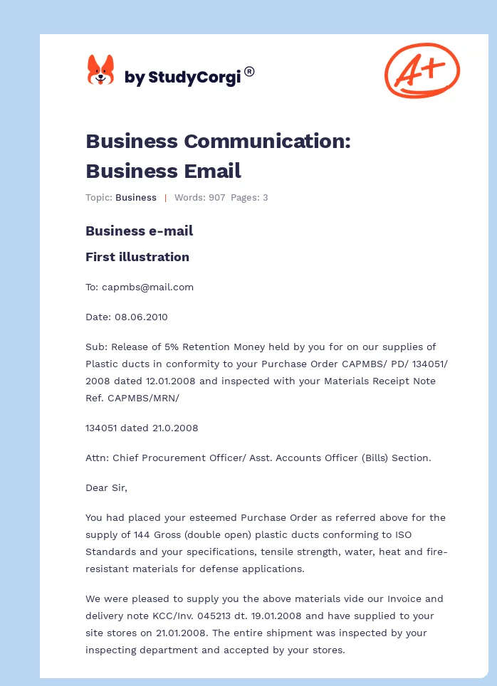 Business Communication: Business Email. Page 1
