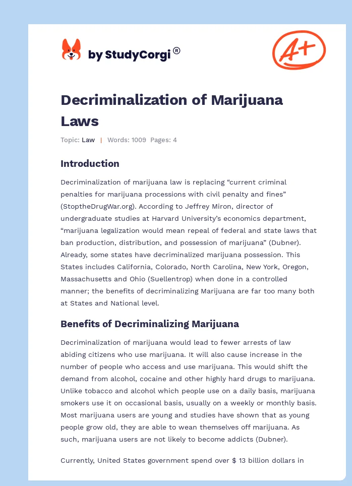 Decriminalization of Marijuana Laws. Page 1
