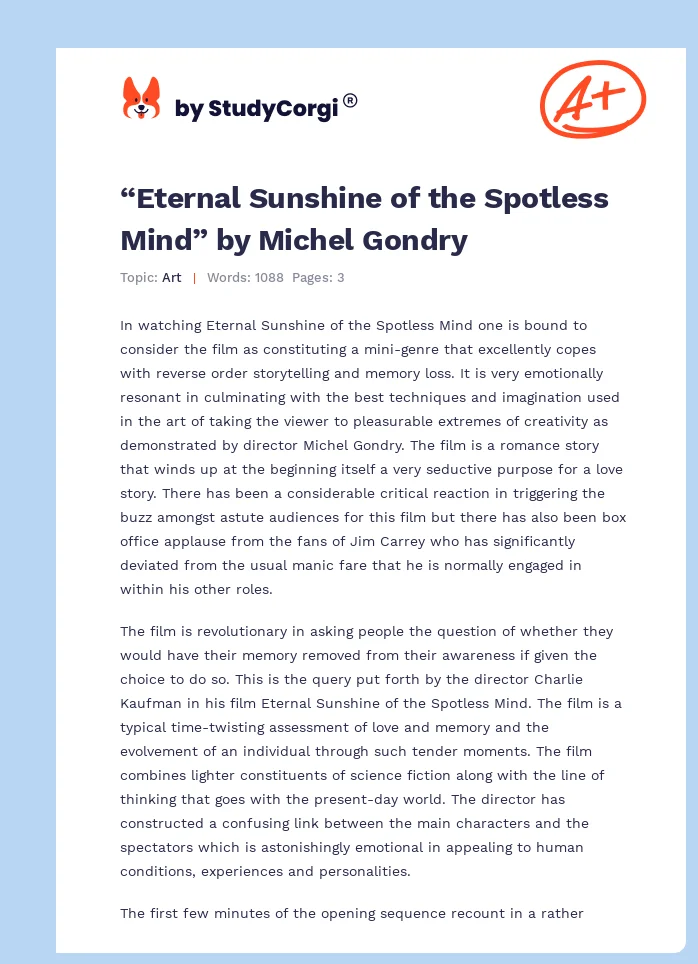 “Eternal Sunshine of the Spotless Mind” by Michel Gondry. Page 1