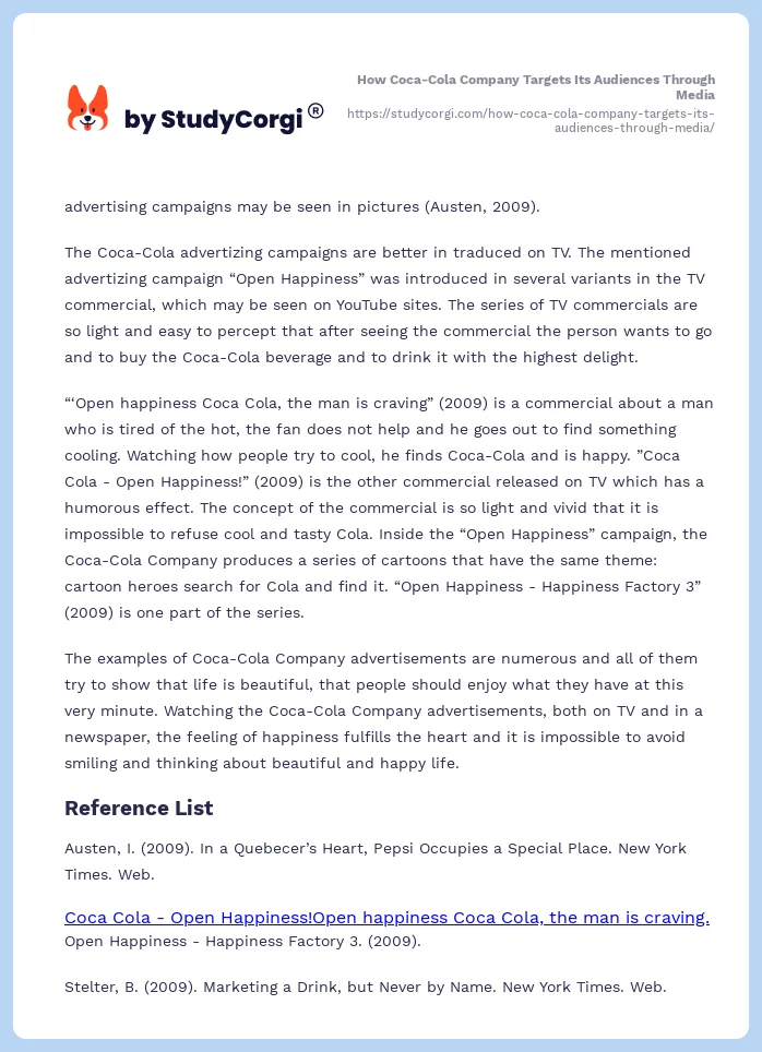 How Coca-Cola Company Targets Its Audiences Through Media. Page 2