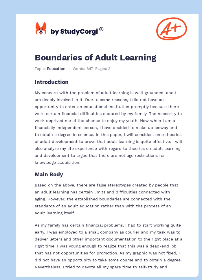 Boundaries of Adult Learning. Page 1
