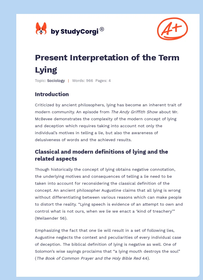 Present Interpretation of the Term Lying. Page 1