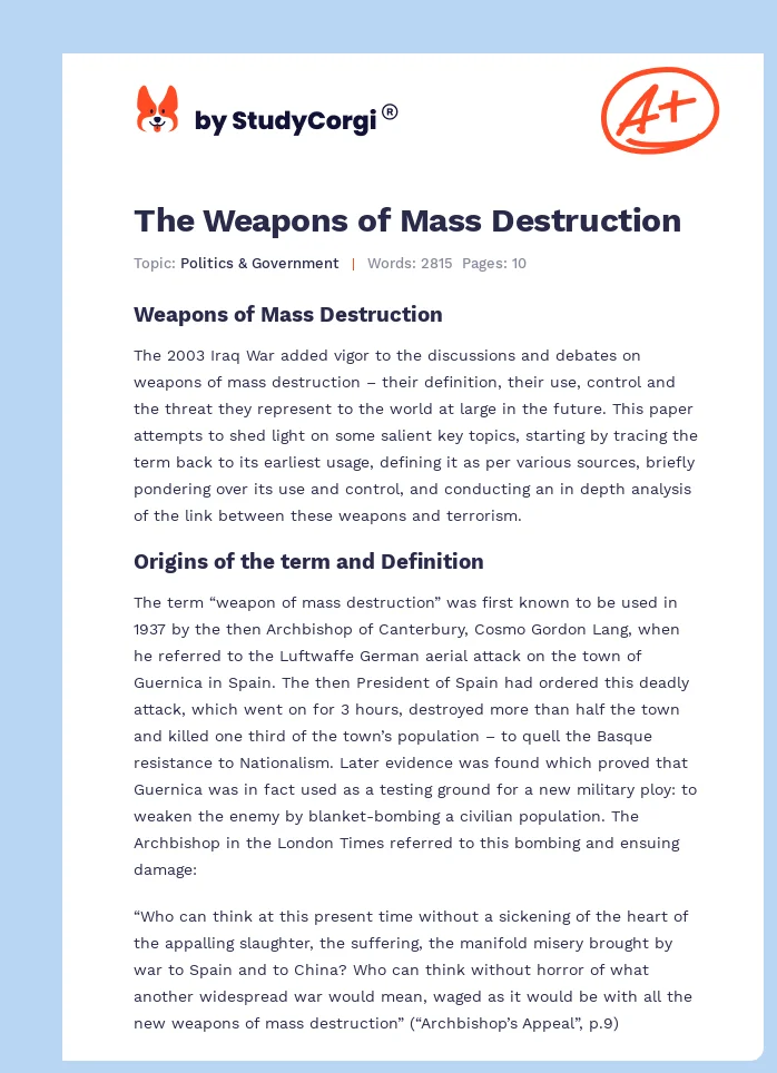 The Weapons of Mass Destruction. Page 1