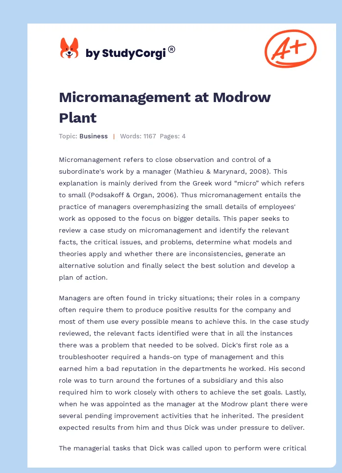 Micromanagement at Modrow Plant. Page 1