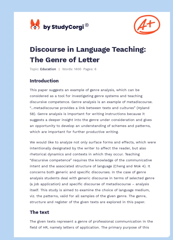 Discourse in Language Teaching: The Genre of Letter. Page 1