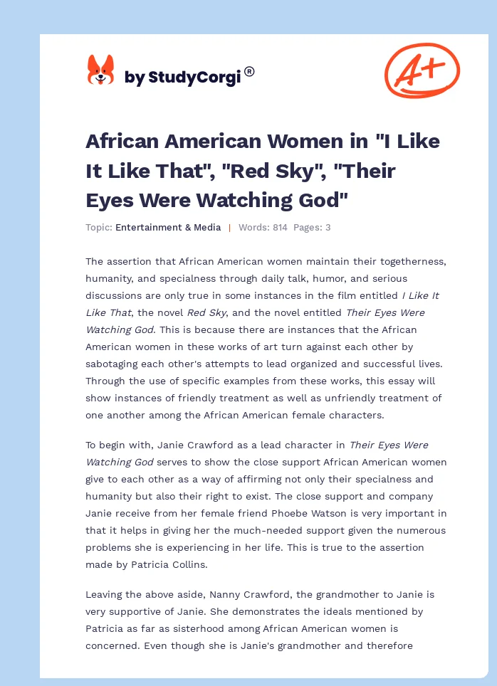 African American Women in "I Like It Like That", "Red Sky", "Their Eyes Were Watching God". Page 1