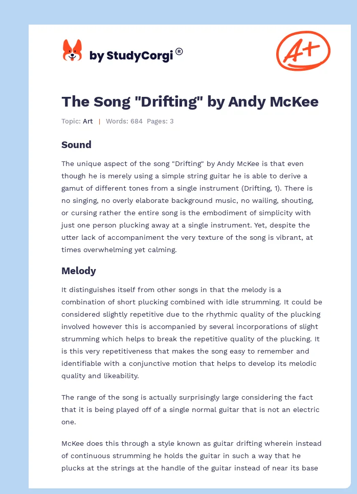 The Song "Drifting" by Andy McKee. Page 1