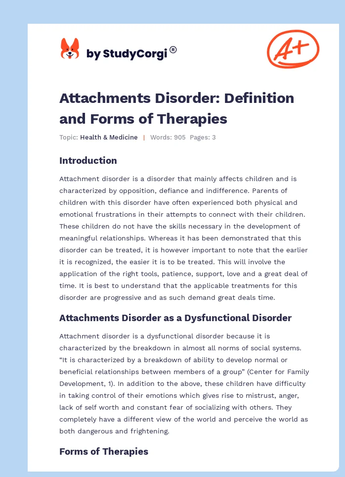 Attachments Disorder: Definition and Forms of Therapies. Page 1
