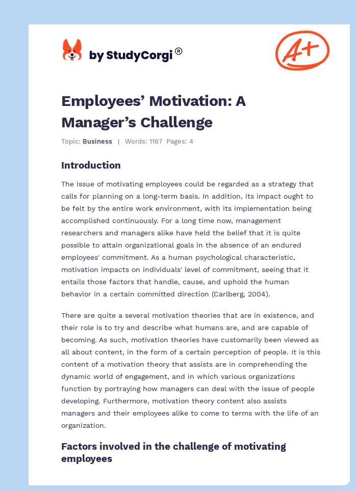 Employees’ Motivation: A Manager’s Challenge. Page 1