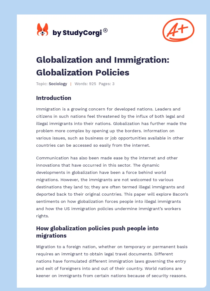 Globalization and Immigration: Globalization Policies. Page 1