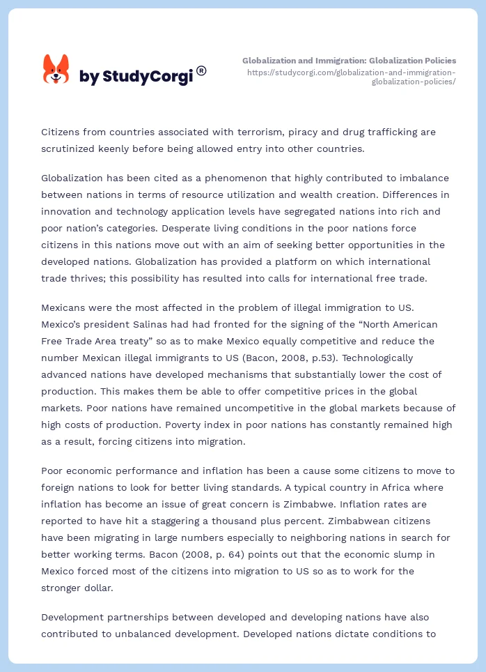 Globalization and Immigration: Globalization Policies. Page 2