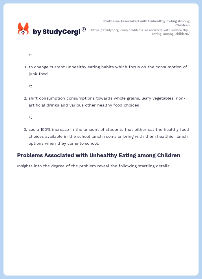Problems Associated with Unhealthy Eating Among Children. Page 2