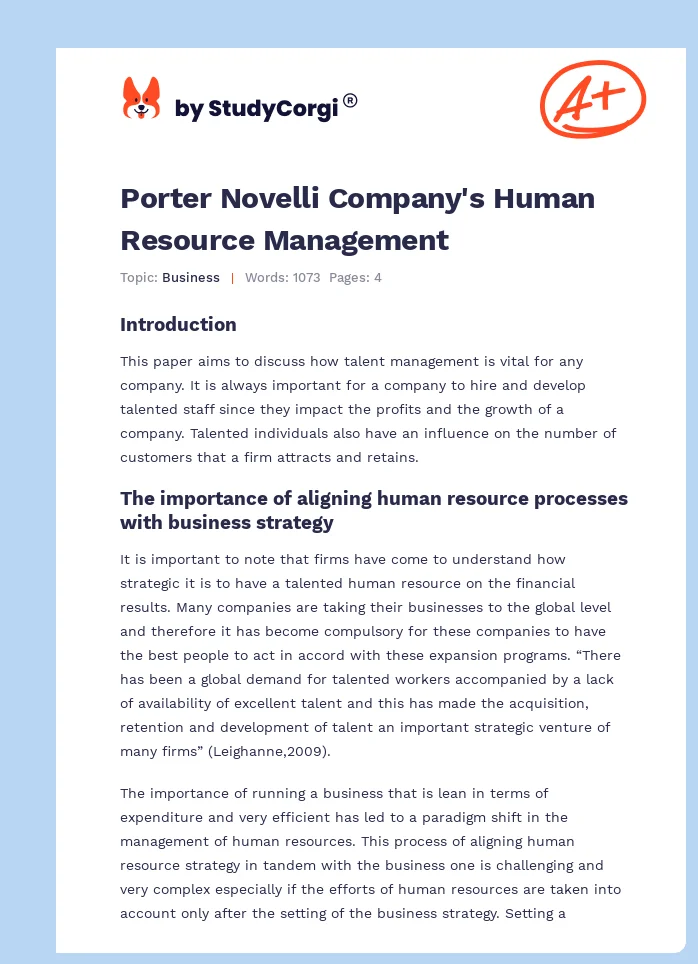 Porter Novelli Company's Human Resource Management. Page 1