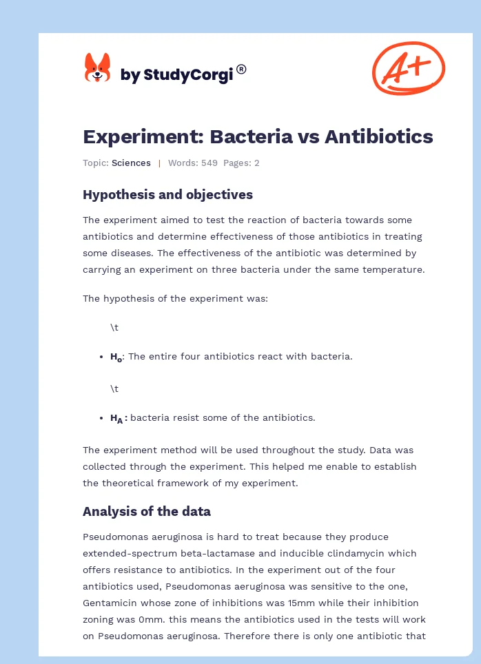 Experiment: Bacteria vs Antibiotics. Page 1
