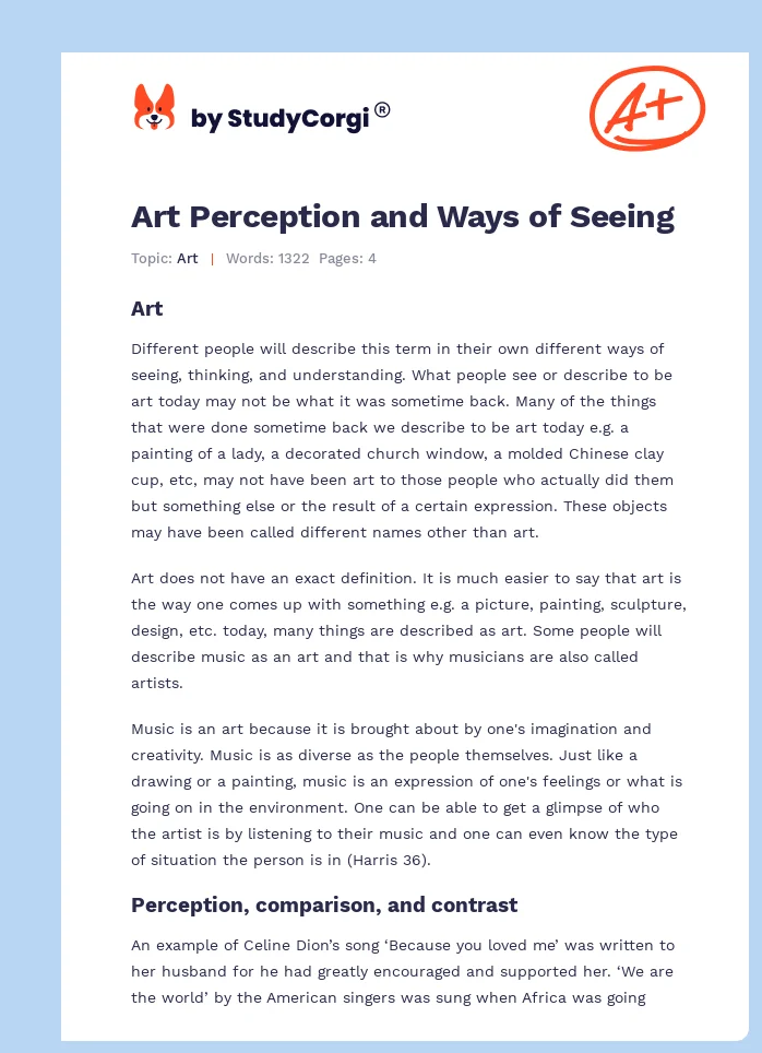 Art Perception and Ways of Seeing. Page 1