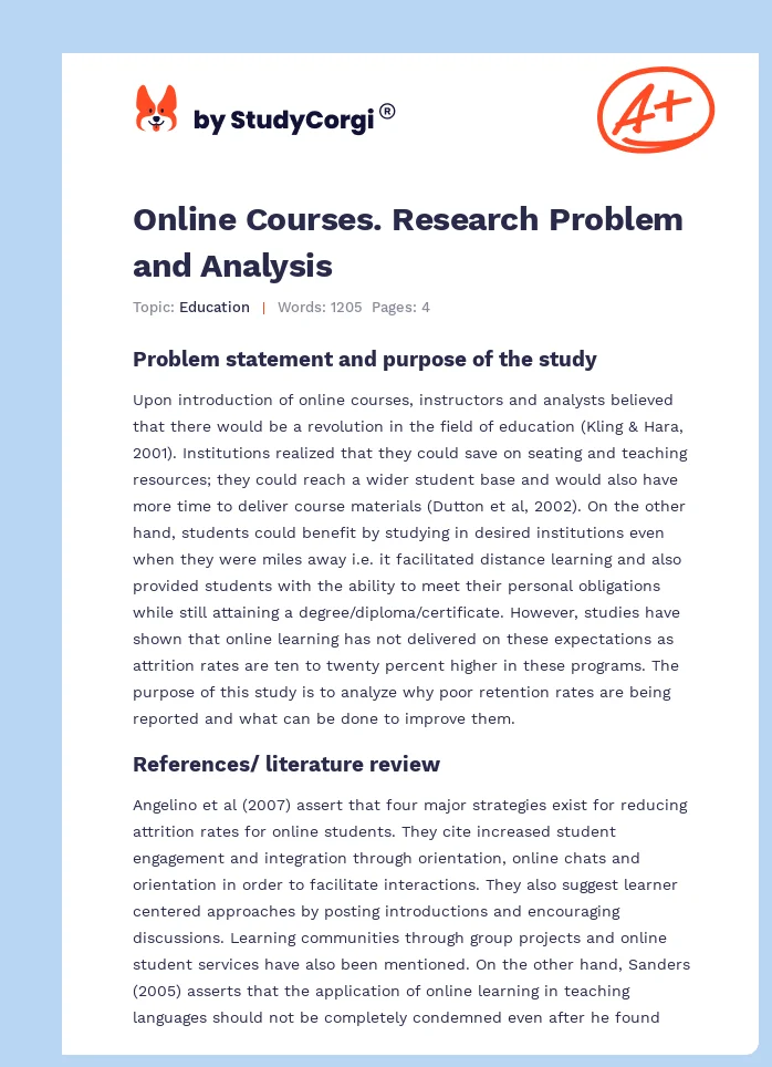 Online Courses. Research Problem and Analysis. Page 1
