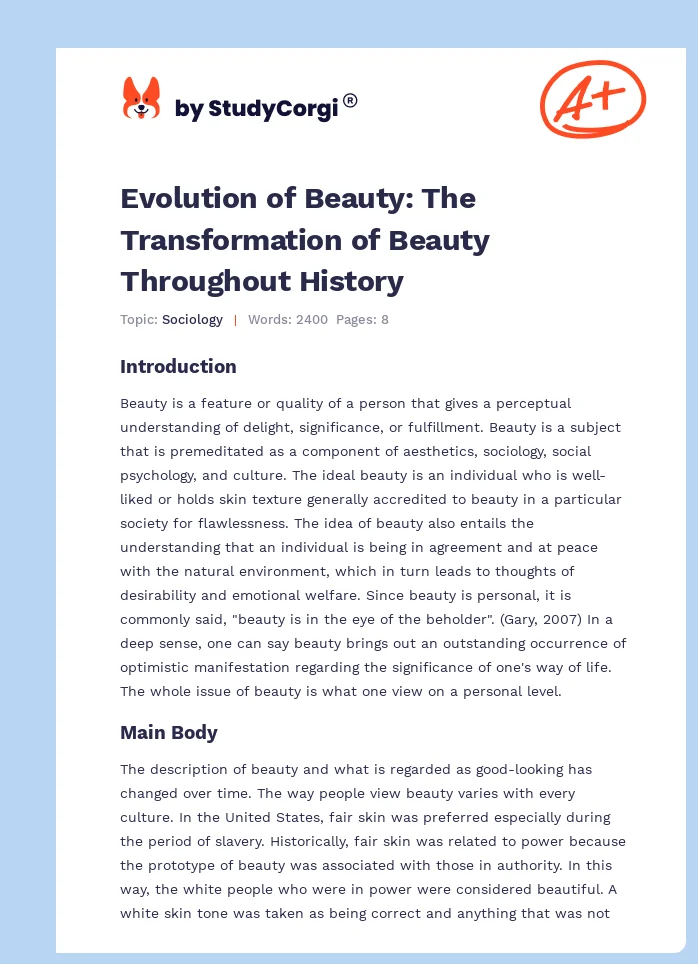 Evolution of Beauty: The Transformation of Beauty Throughout History. Page 1