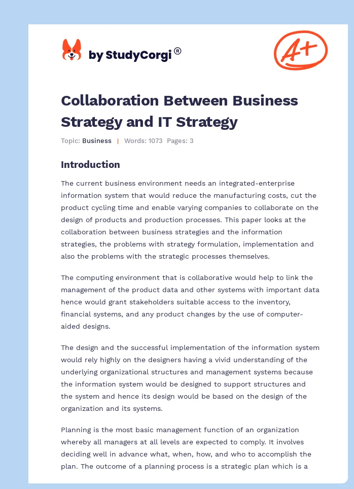 Collaboration Between Business Strategy and IT Strategy. Page 1