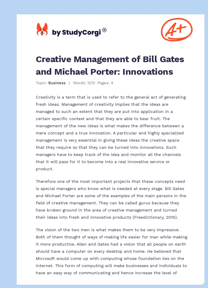 Creative Management of Bill Gates and Michael Porter: Innovations. Page 1