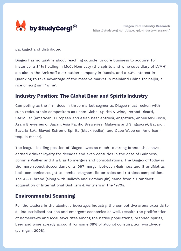 Diageo PLC: Industry Research. Page 2
