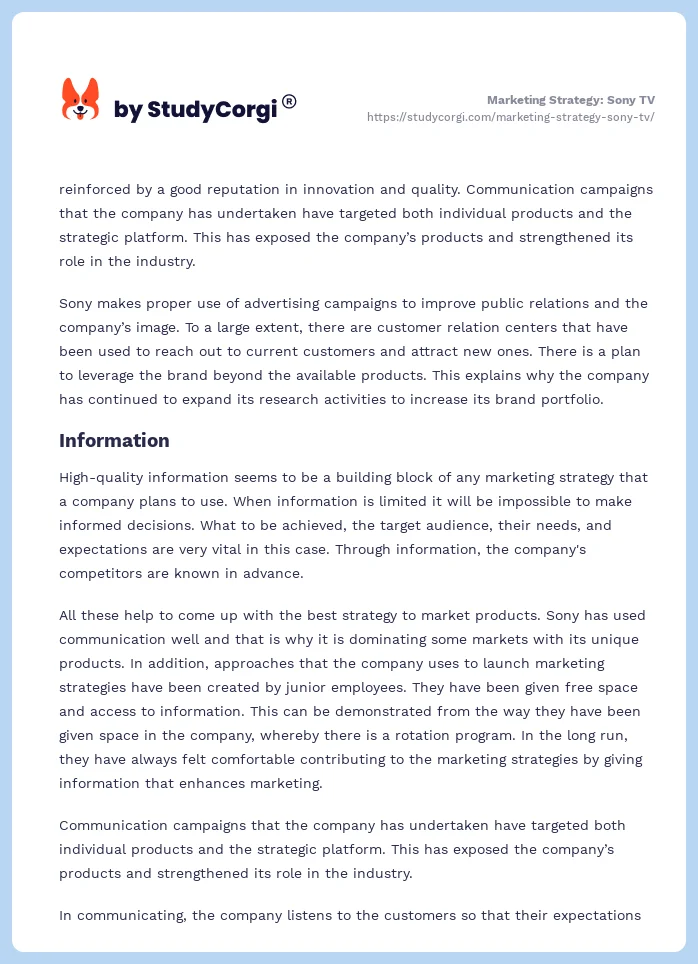 Marketing Strategy: Sony TV. Page 2