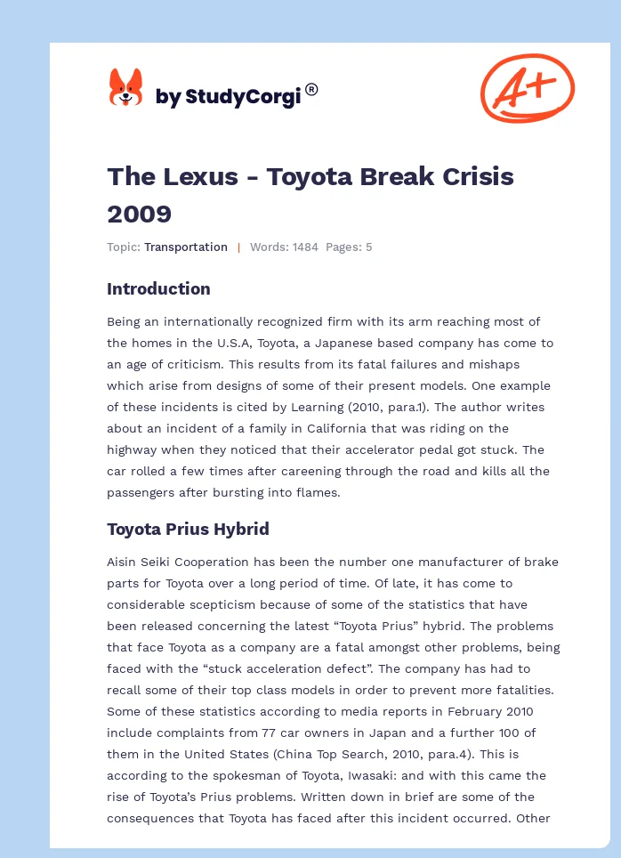 The Lexus - Toyota Break Crisis 2009. Page 1