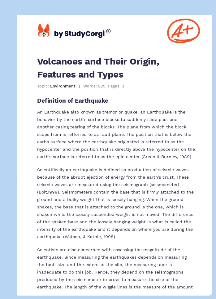 Volcanoes and Their Origin, Features and Types. Page 1
