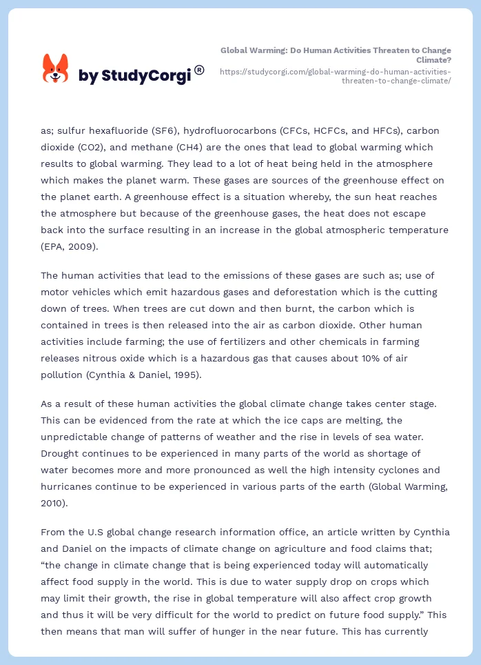 Global Warming: Do Human Activities Threaten to Change Climate?. Page 2