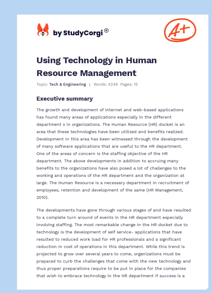 Using Technology in Human Resource Management. Page 1