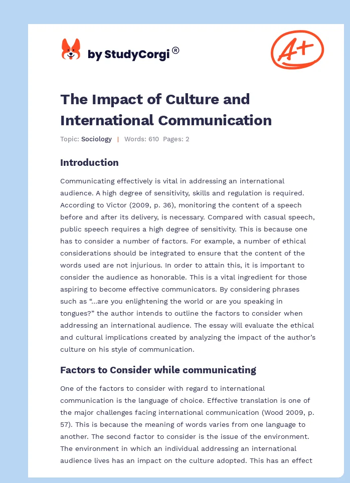 The Impact of Culture and International Communication. Page 1