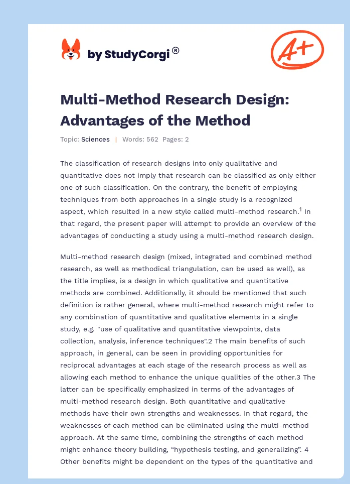 Multi-Method Research Design: Advantages of the Method. Page 1