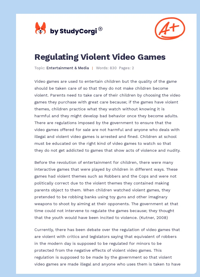 Regulating Violent Video Games. Page 1