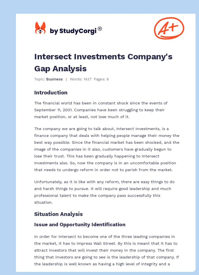 Intersect Investments Company's Gap Analysis. Page 1