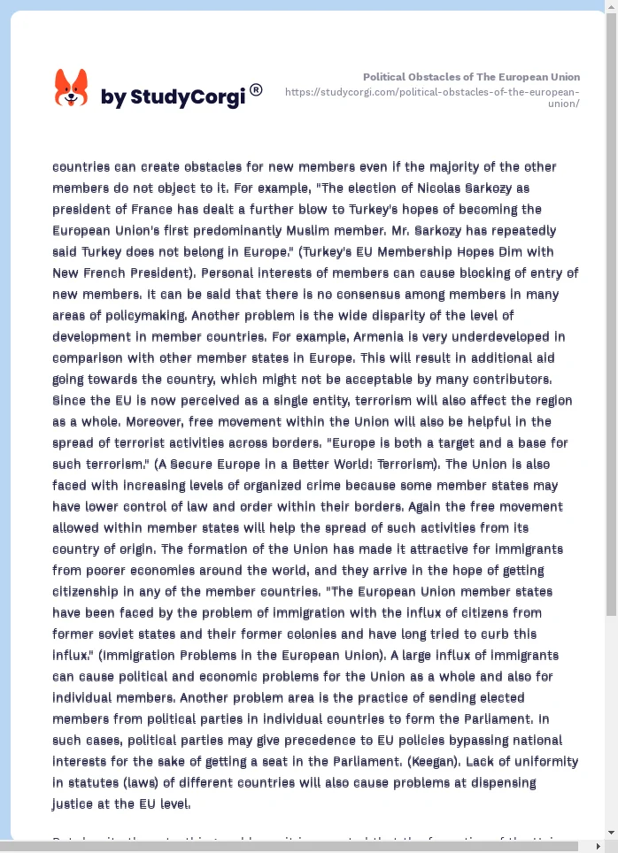 Political Obstacles of The European Union. Page 2