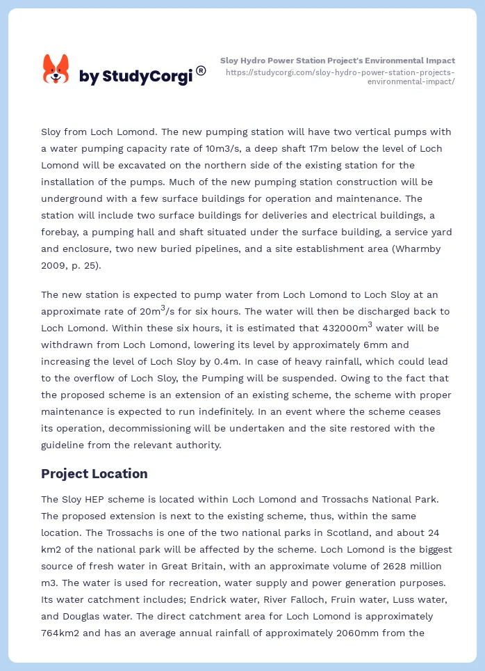 Sloy Hydro Power Station Project's Environmental Impact. Page 2