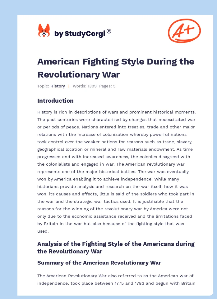 American Fighting Style During the Revolutionary War. Page 1